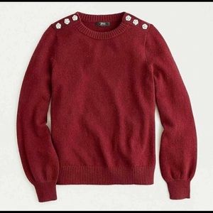 J crew burgundy crewneck sweater with jewel shoulder buttons
